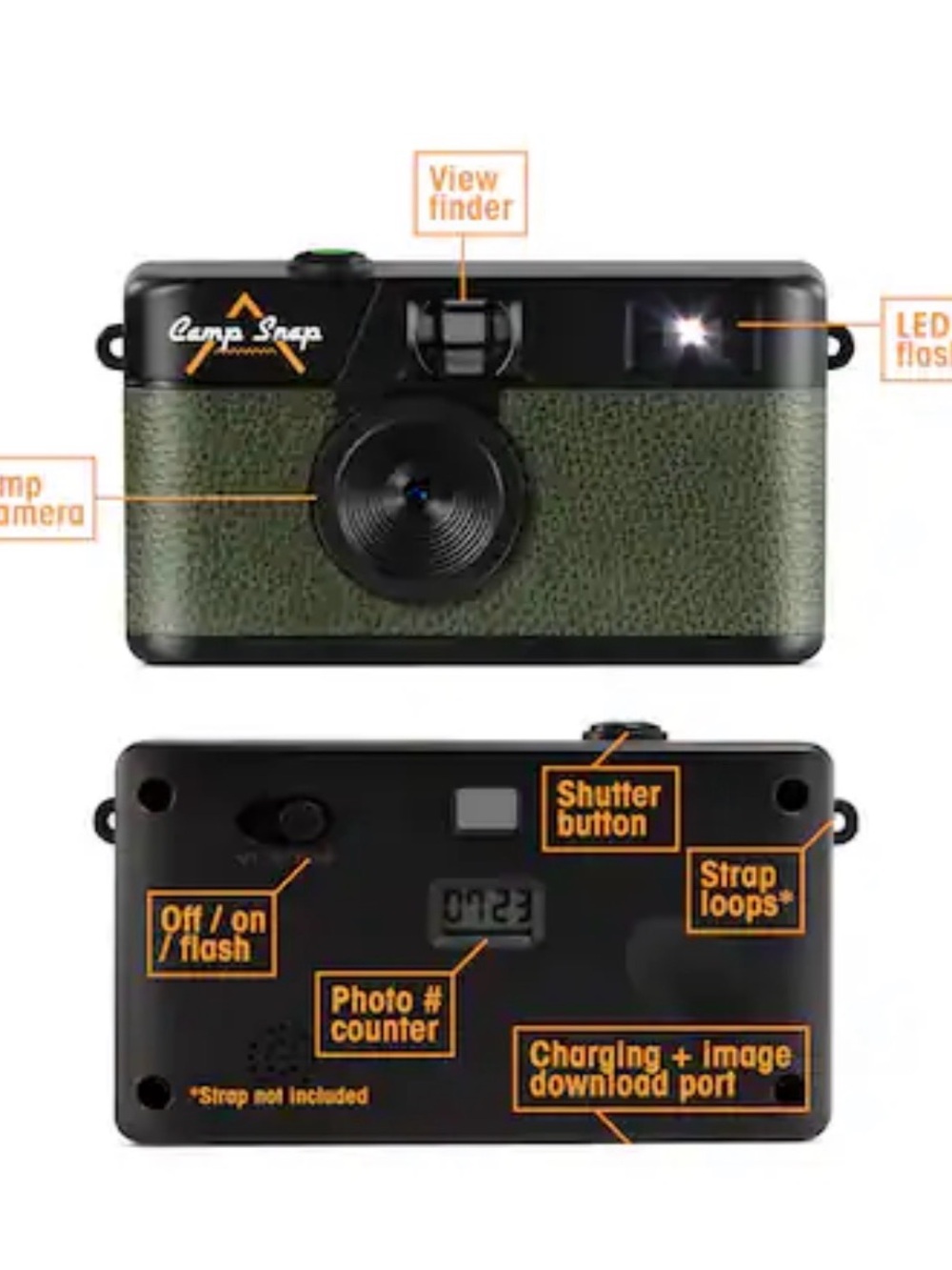 Olive Green Compact Film Camera with Built-In Flash - Picture 3 of 10